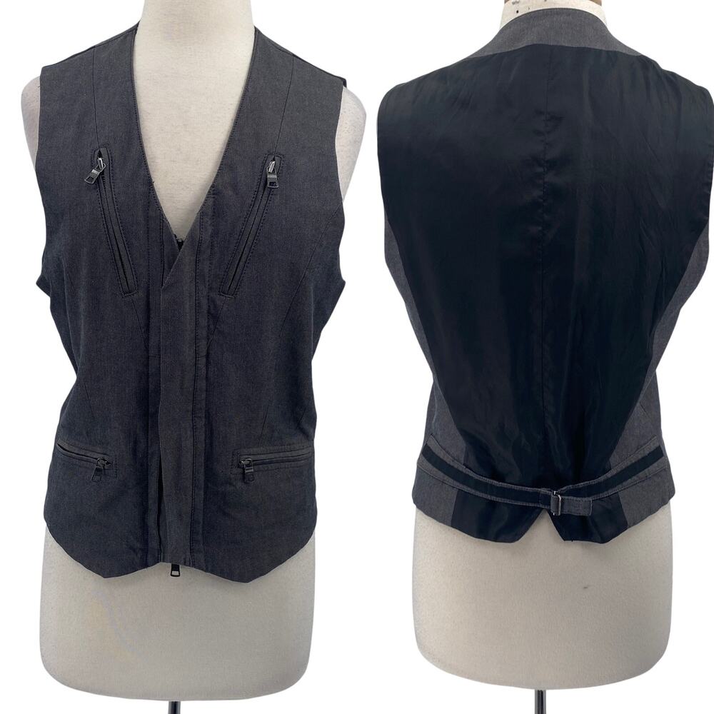 Armani Exchange Waistcoat Vest Zipper Front Cotton V Neck Gray Black Mens Medium